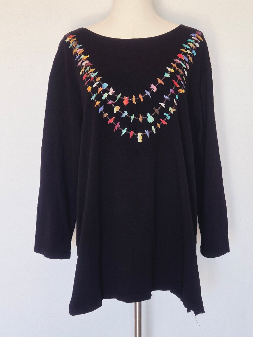 Sabaku Artwear Animal Necklace Tunic T-Shirt Long Sleeve Cotton Black - Picture 3 of 12